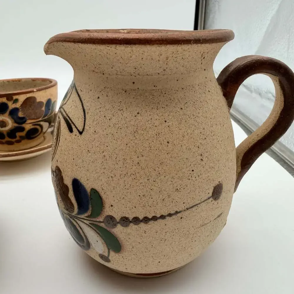 Tonala Pottery Tea Set Hand-Painted Bird Floral Mexican Folk Art